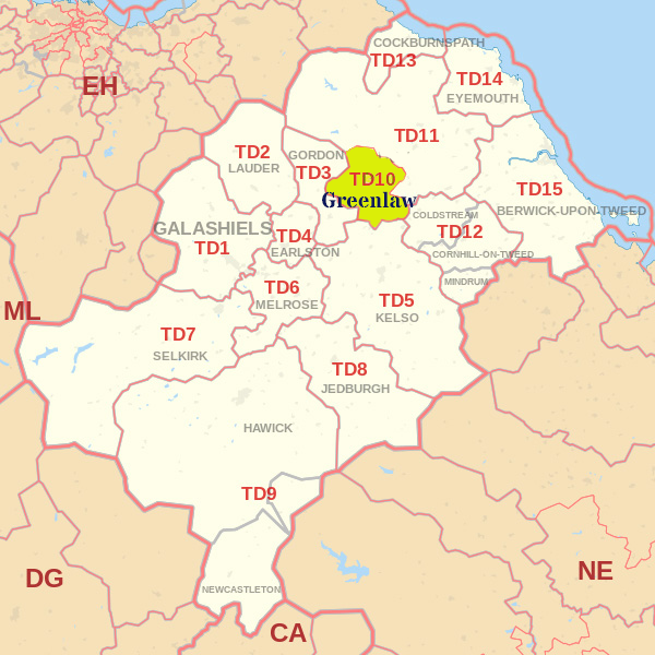 TD10 postcode map, ​​​​​​​​​​​​​​​​​​​​Alnwick  skip hire